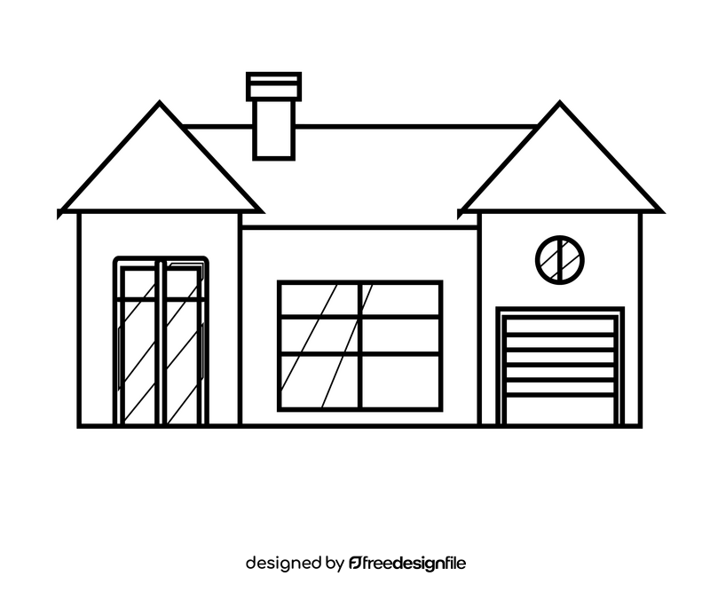 House with garage illustration black and white clipart