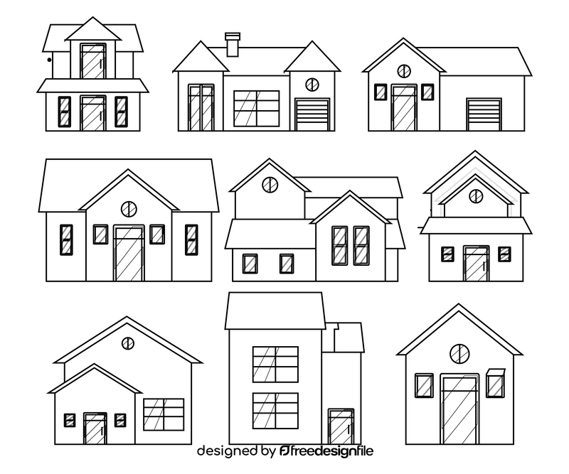 Flat houses black and white vector