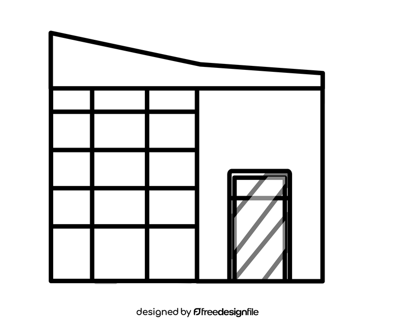 Commercial glass building black and white clipart