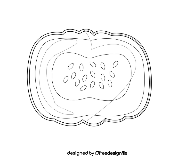 Half cut pumpkin black and white clipart