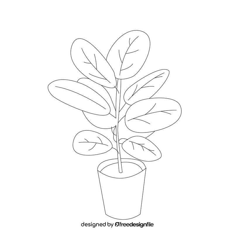 Potted flower cartoon black and white clipart