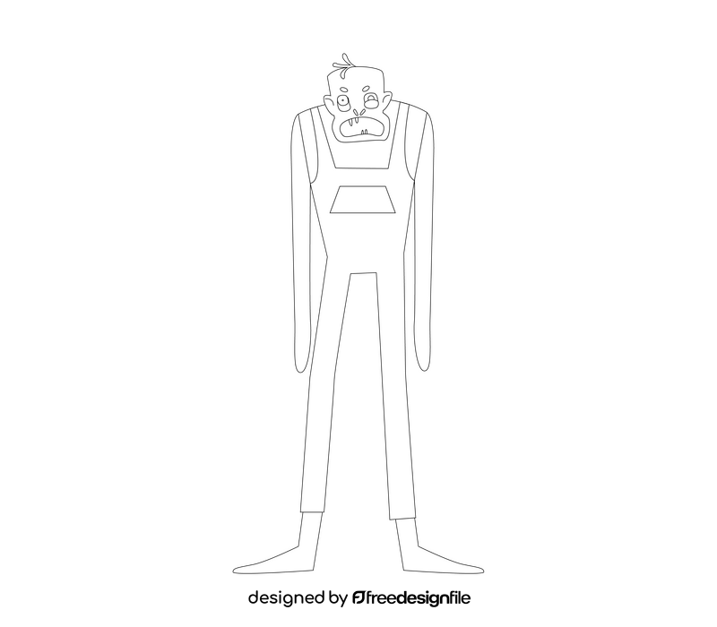 Tall zombie cartoon black and white clipart