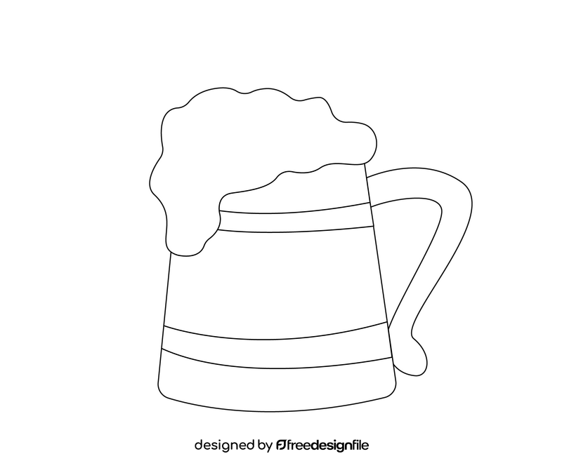 Beer in wooden mug drawing black and white clipart