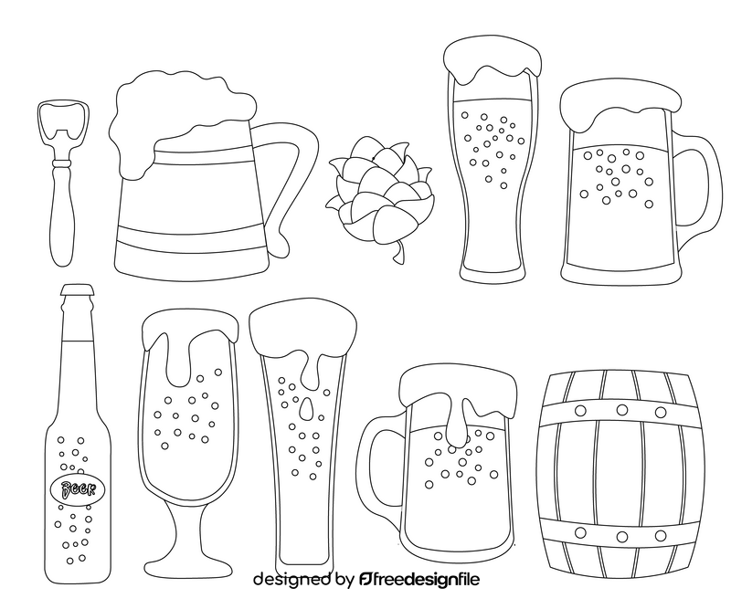 Beer set black and white vector