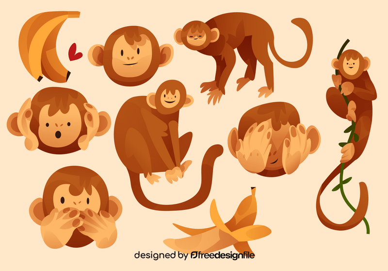 Monkey cartoon set vector