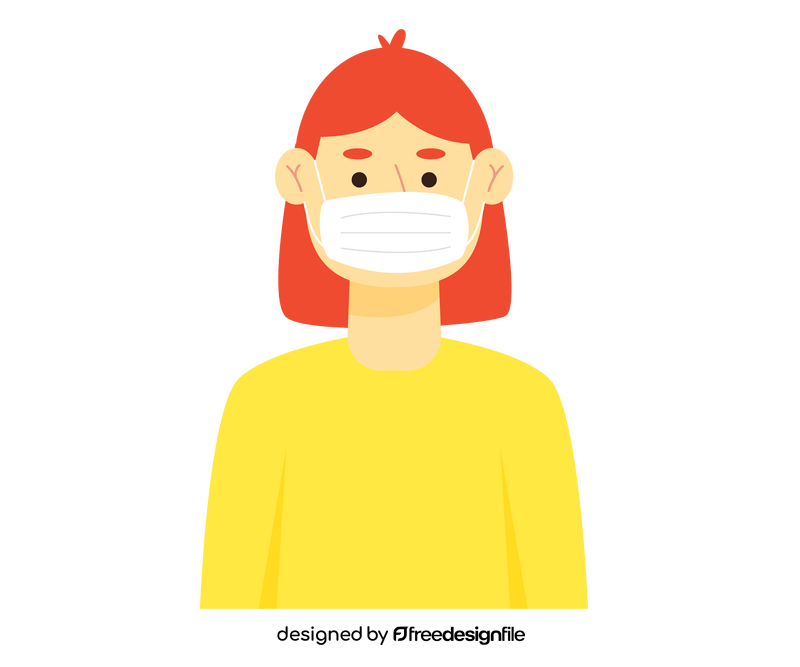 Redhead cartoon girl wearing in mask clipart