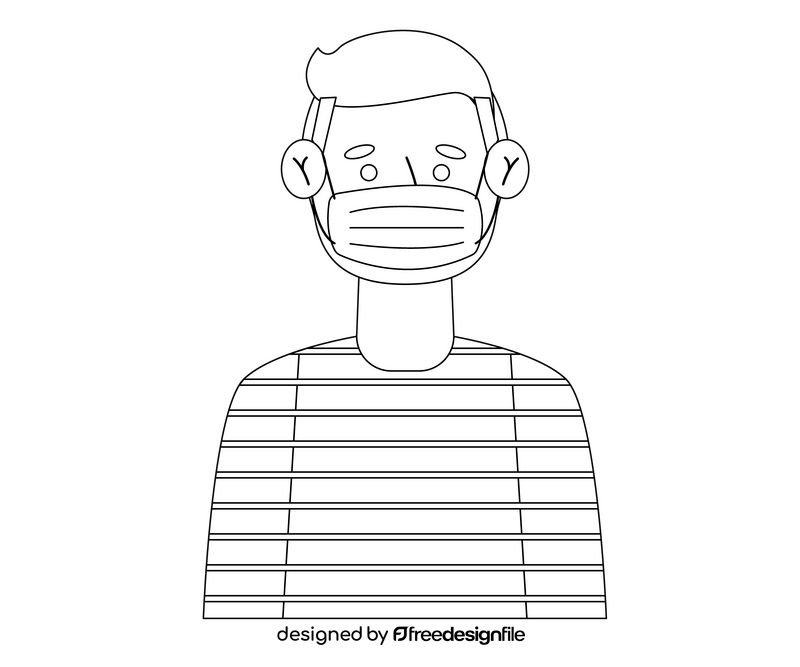 Cartoon boy in mask black and white clipart