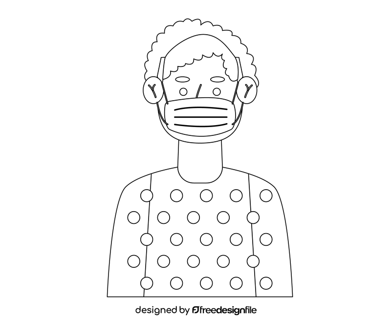 African American black boy wearing mask illustration black and white clipart