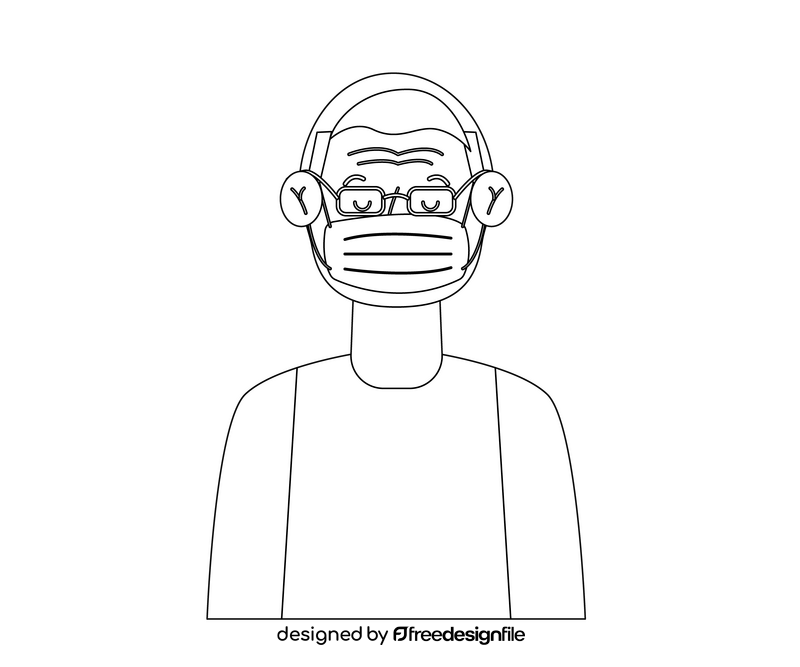 Man with mask drawing black and white clipart