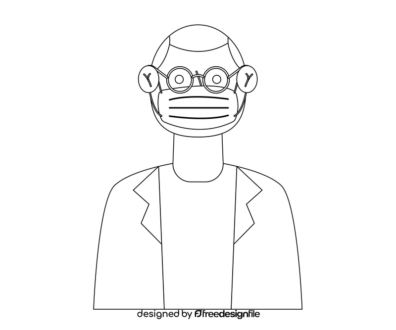 Man wearing mask drawing black and white clipart