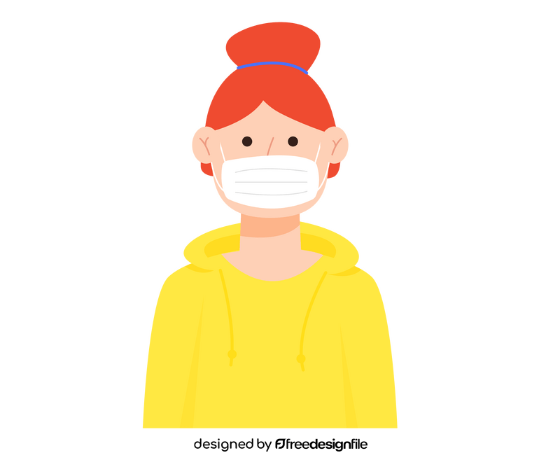 Redhead girl cartoon wearing mask clipart