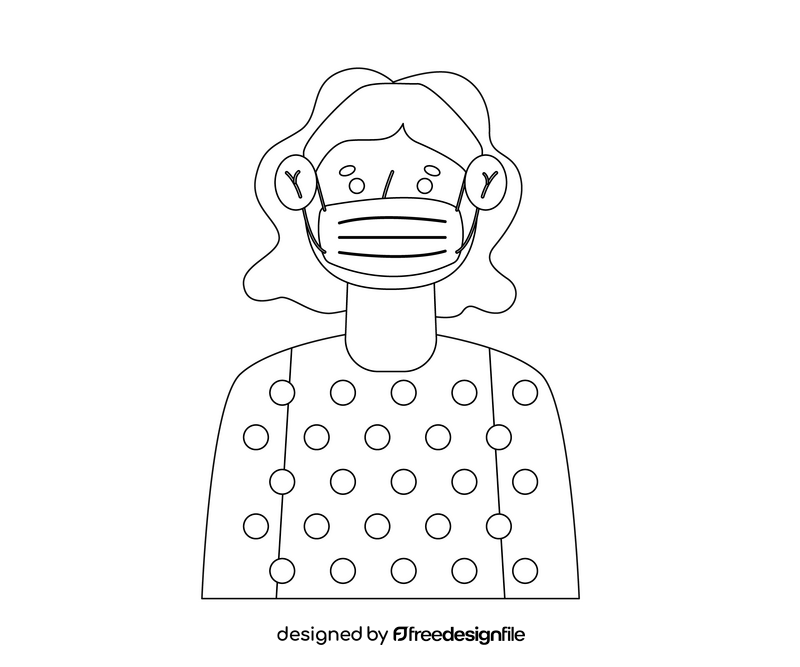 Cartoon girl with mask black and white clipart