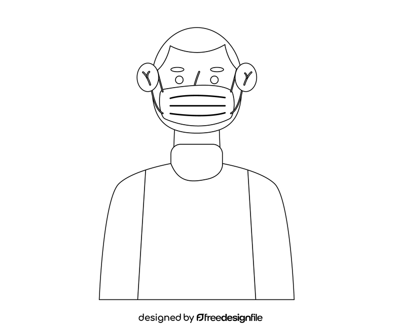 African American boy wearing mask black and white clipart