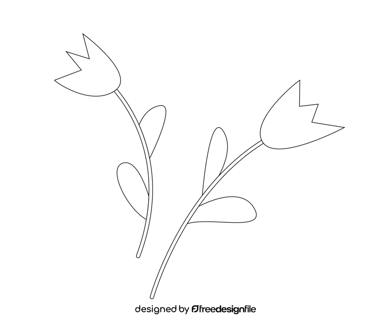 Tulips flower cartoon black and white clipart