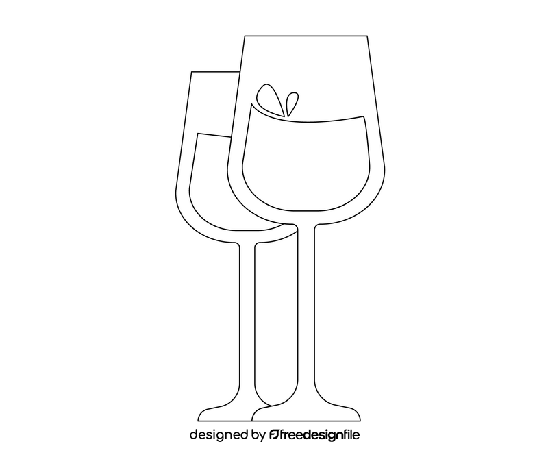 Glasses of white wine black and white clipart