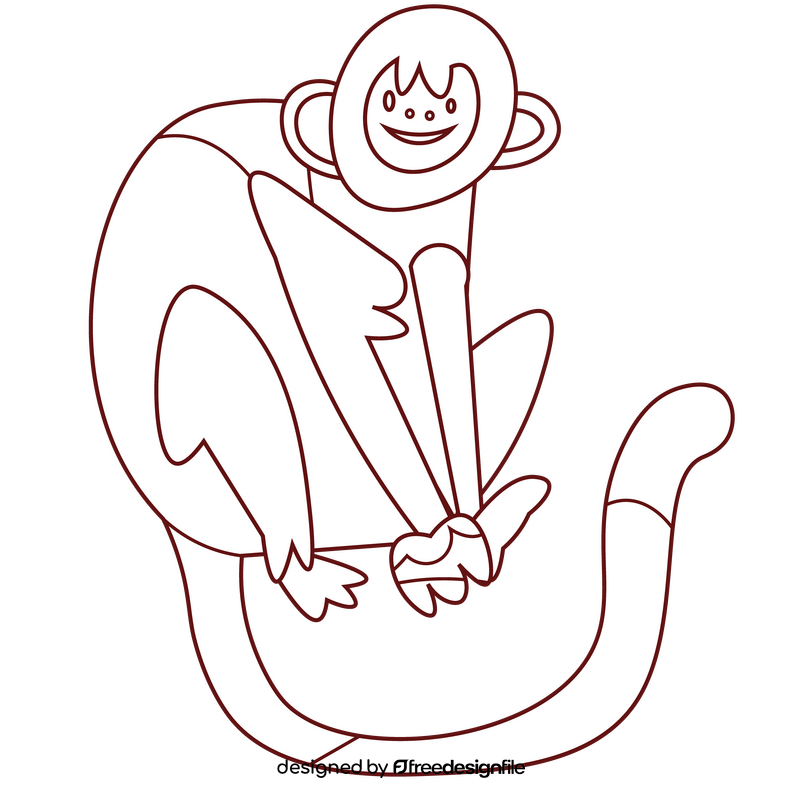 Cute monkey sitting black and white clipart