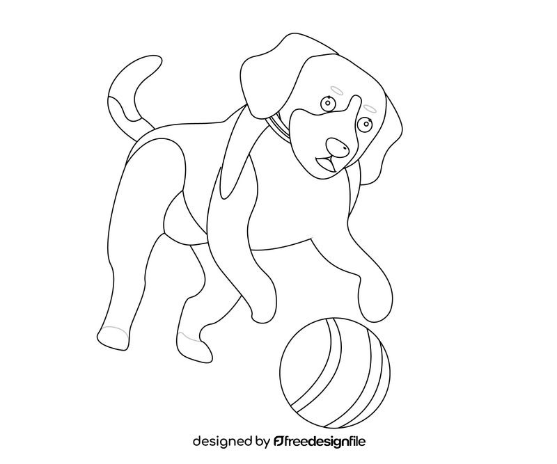 Cartoon beagle playing a ball black and white clipart