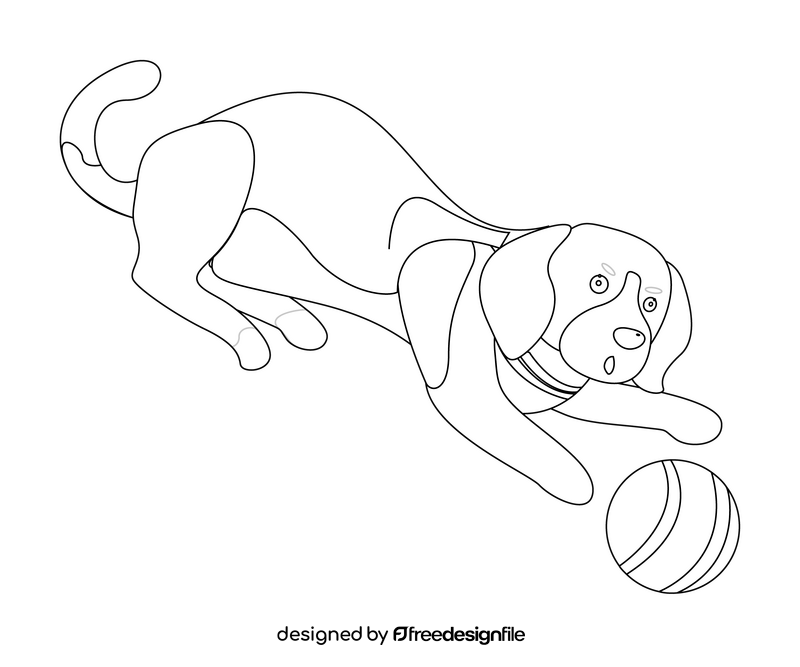 Cute dog playing with a ball illustration black and white clipart