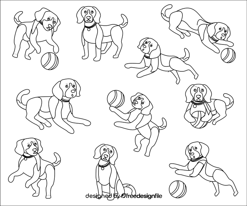 Cartoon beagle dogs black and white vector
