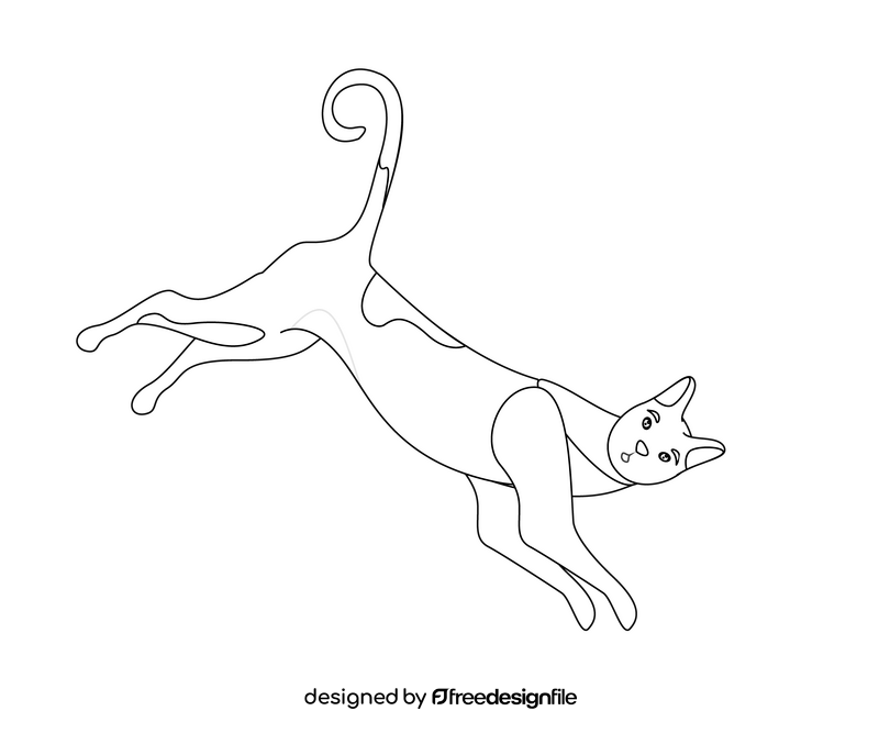 Jumping cat cartoon black and white clipart