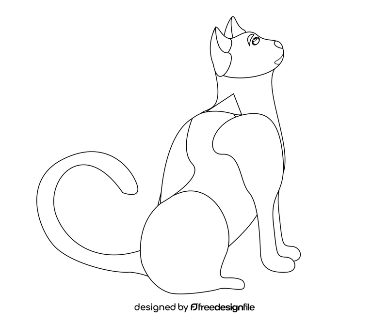 Sitting cat illustration black and white clipart