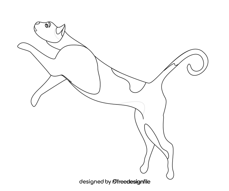 Jumping cat drawing black and white clipart