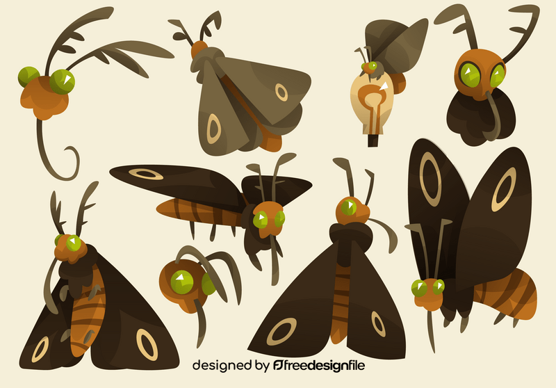 Moth cartoon set vector