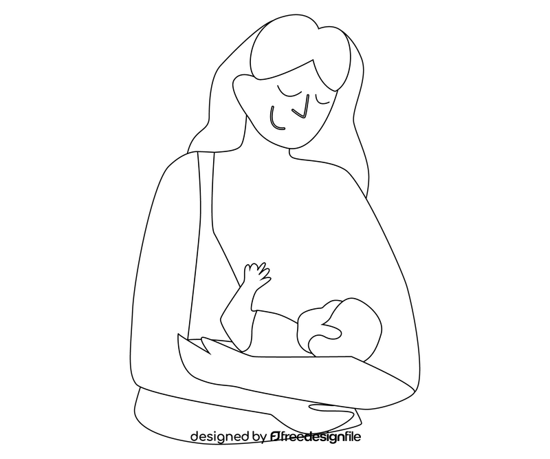 Girl breastfeeding baby black and white clipart