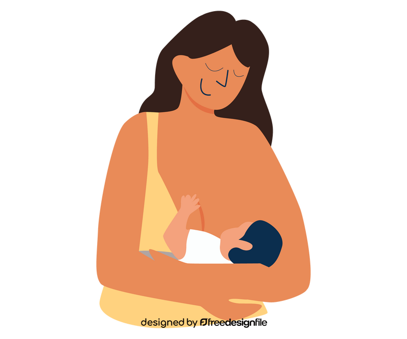 Girl breastfeeding baby clipart