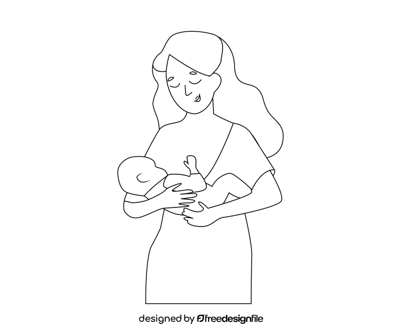 Breastfeeding baby black and white clipart