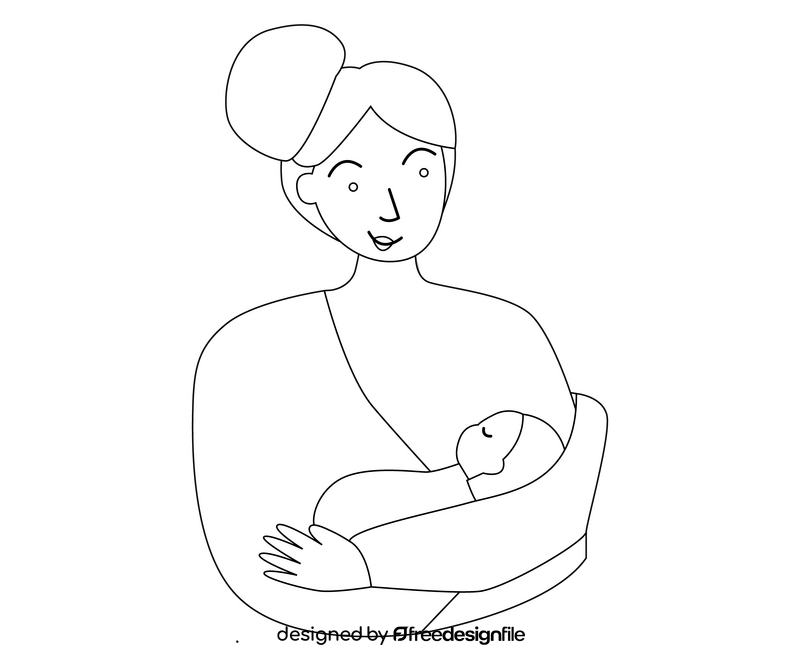 Cartoon breastfeeding child black and white clipart