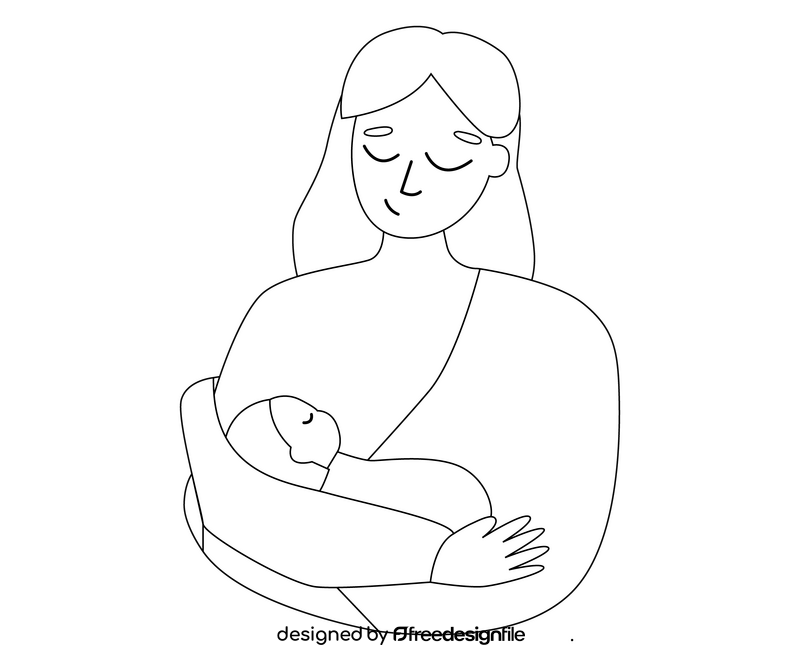 Woman breast feeding cartoon black and white clipart