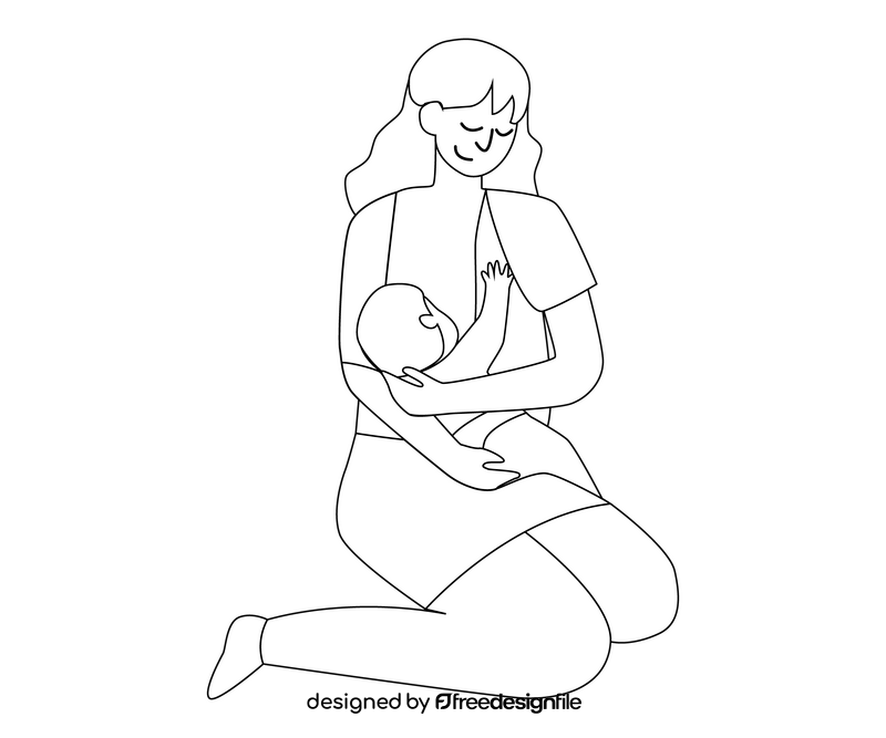 Free breastfeeding child black and white clipart