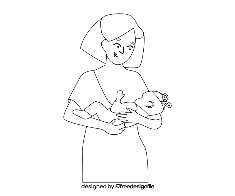 Shorthair girl breast feeding baby black and white clipart