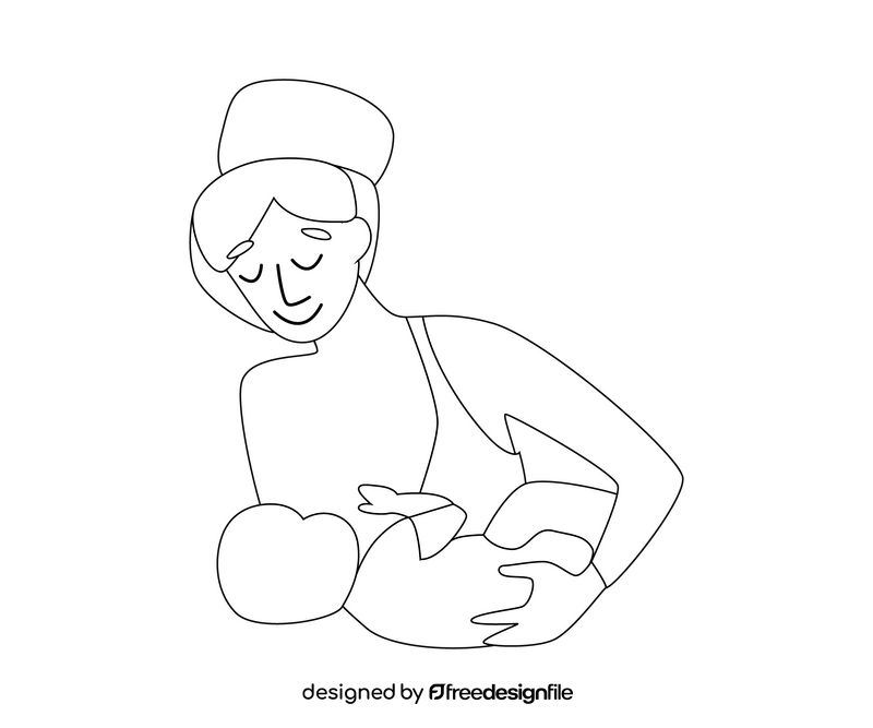 African American black girl breastfeeding black and white clipart