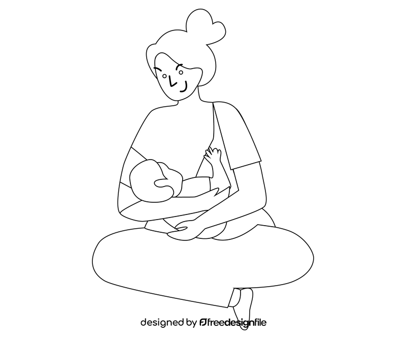 Breastfeeding baby illustration black and white clipart