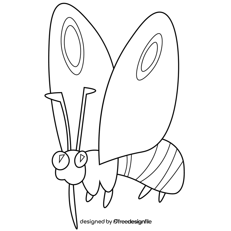 Moth flying cartoon black and white clipart