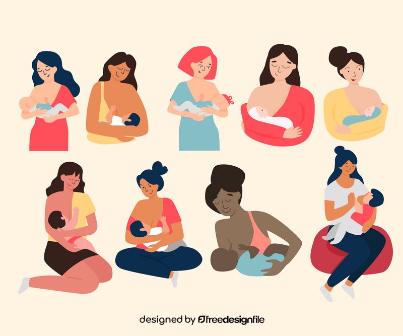 Girls breastfeeding babies vector