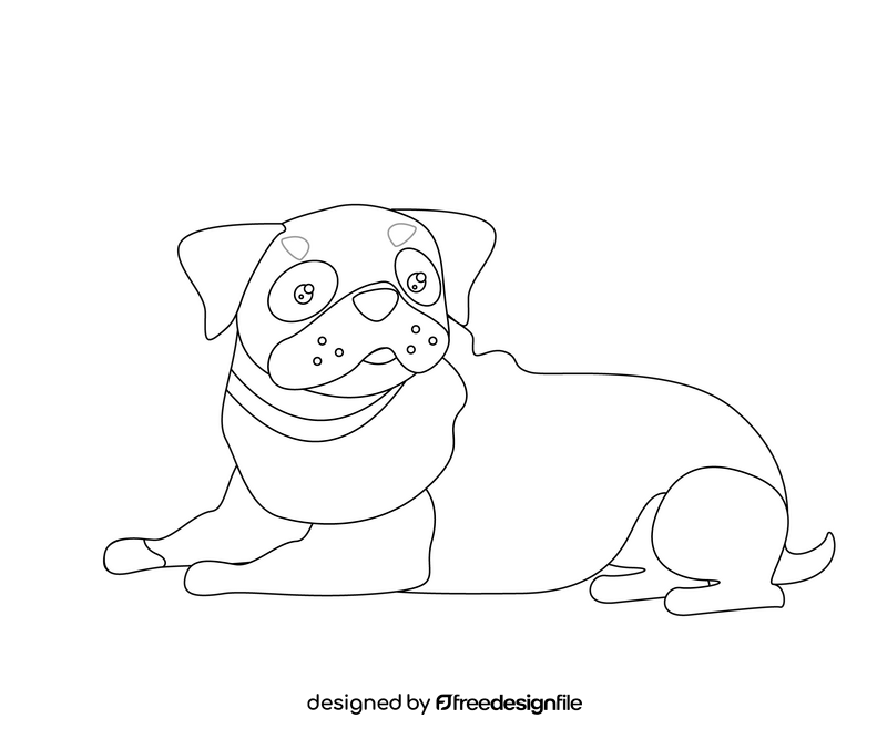 Brown pug puppy black and white clipart