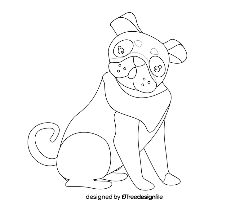Pug puppy sitting black and white clipart