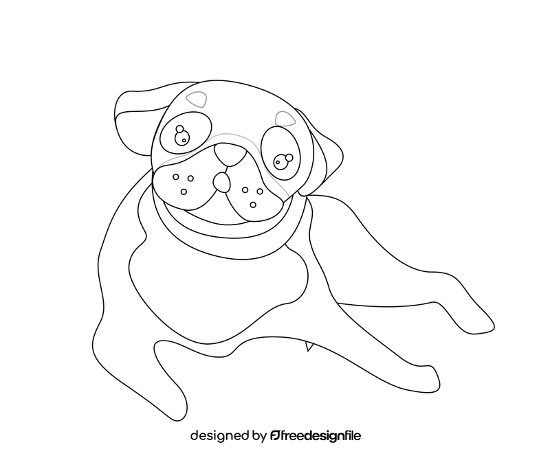 Pug dog sitting black and white clipart