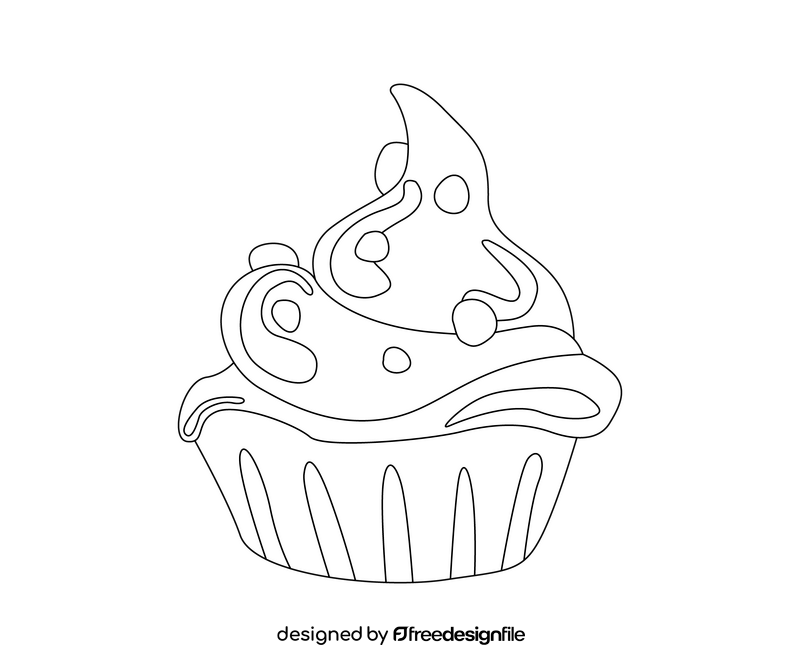Cartoon cupcake black and white clipart
