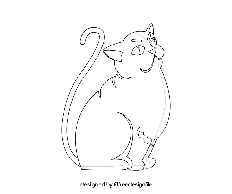 Sitting cat cartoon black and white clipart