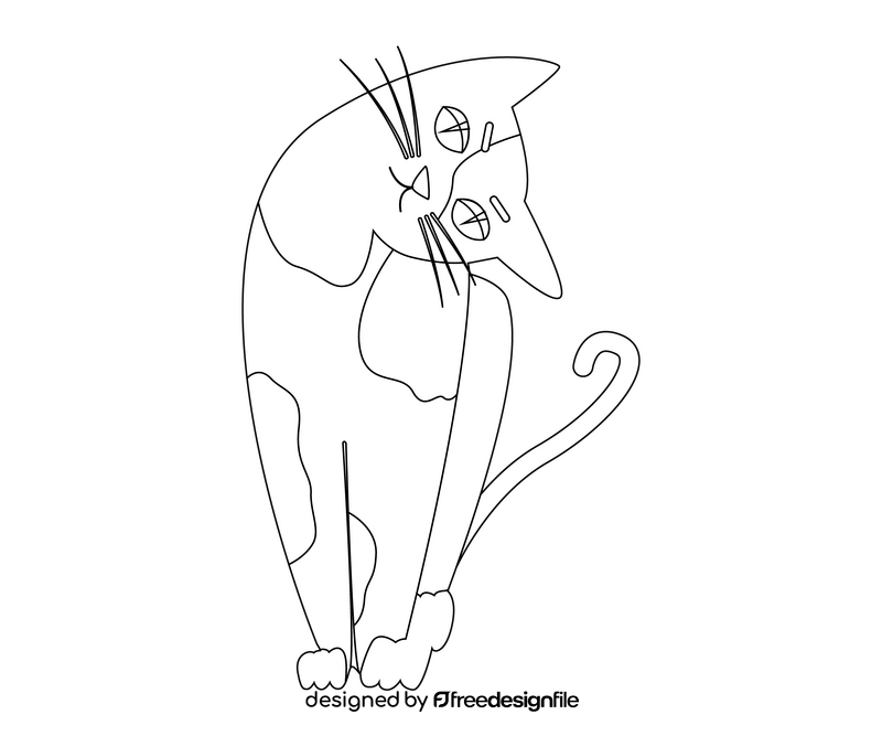 Purple cat black and white clipart