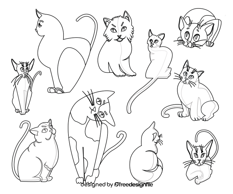 Cartoon cats black and white vector