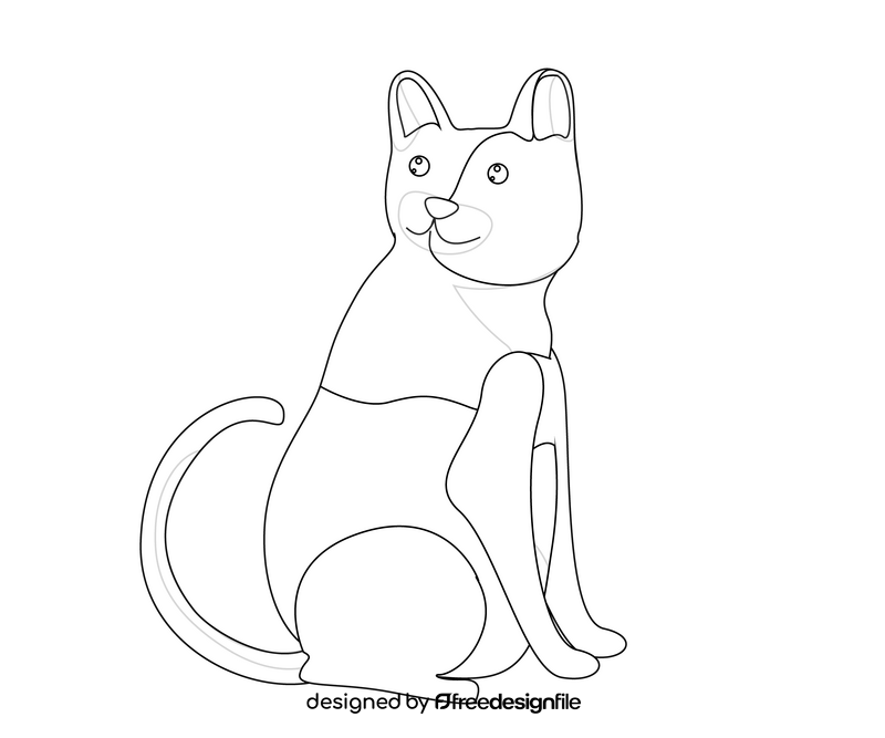 Sitting cat cartoon black and white clipart