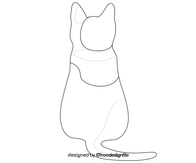 Back view sitting cat black and white clipart