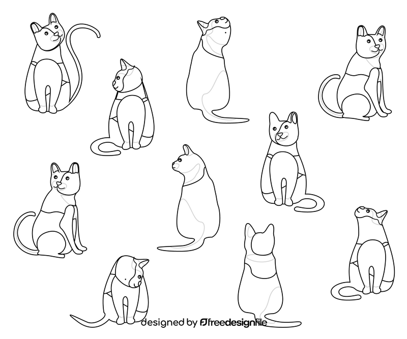 Sitting cats black and white vector free download