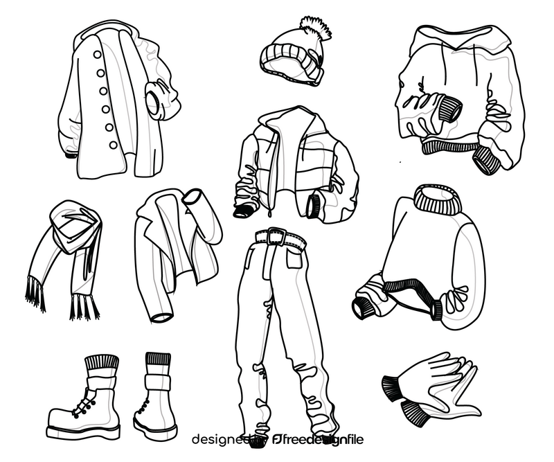 Winter clothes black and white vector