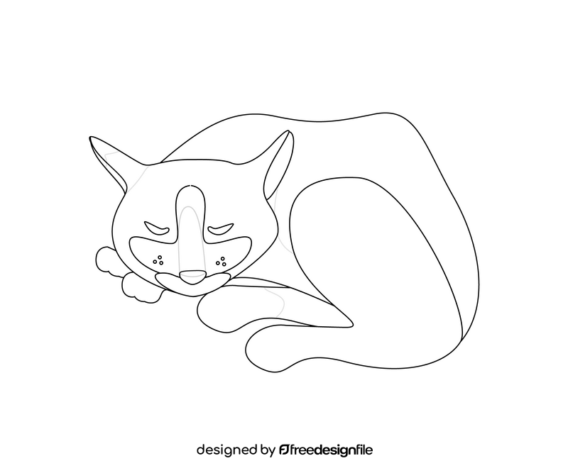 Sleeping cat black and white clipart